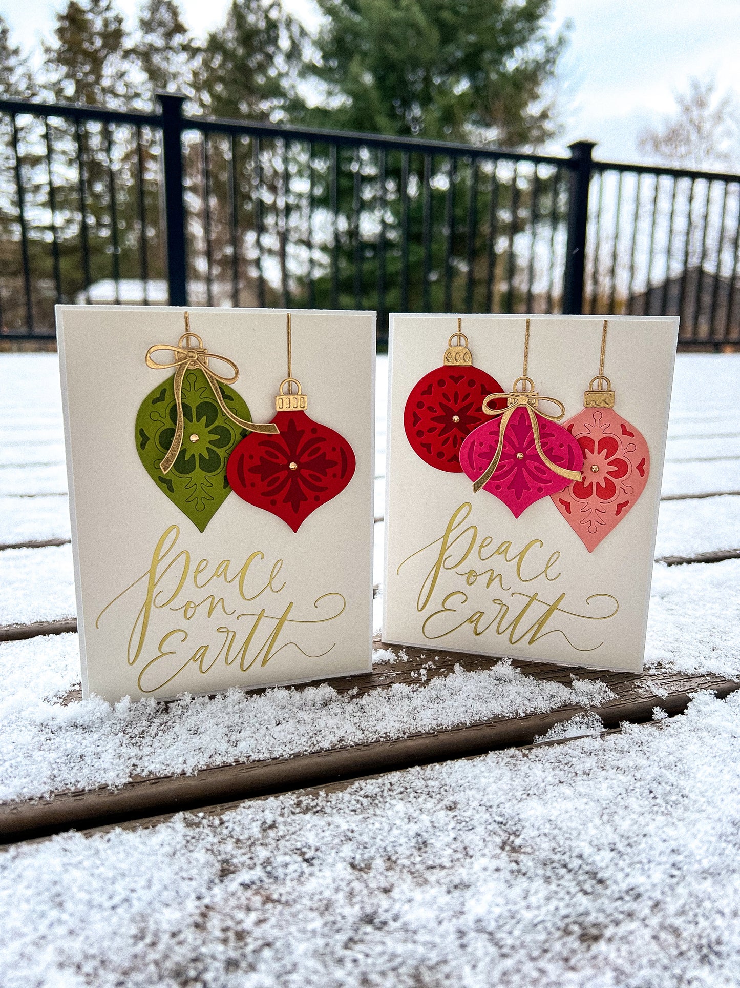 Peace on Earth with Layered Ornaments Holiday Card